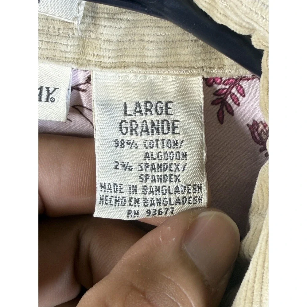 St Johns Bay Jacket‎ Womens Large Beige Corduroy Pea Coat Stretch Lined Button